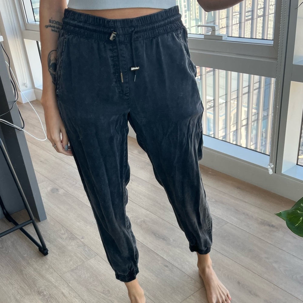 navy blue suede joggers